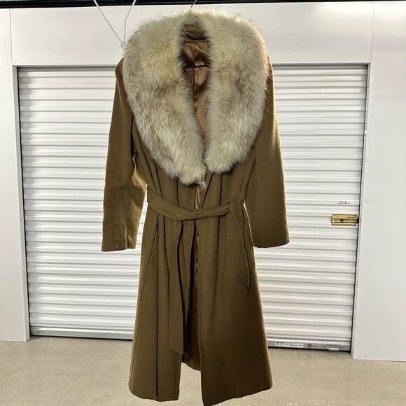 Regency Cashmere Jackets & Blazers - Vintage Regency Cashmere Coat Women Medium 70s Glam Fashion Fox Fur Long Brown